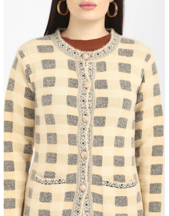 Women Long coat mustrad Front Design with button